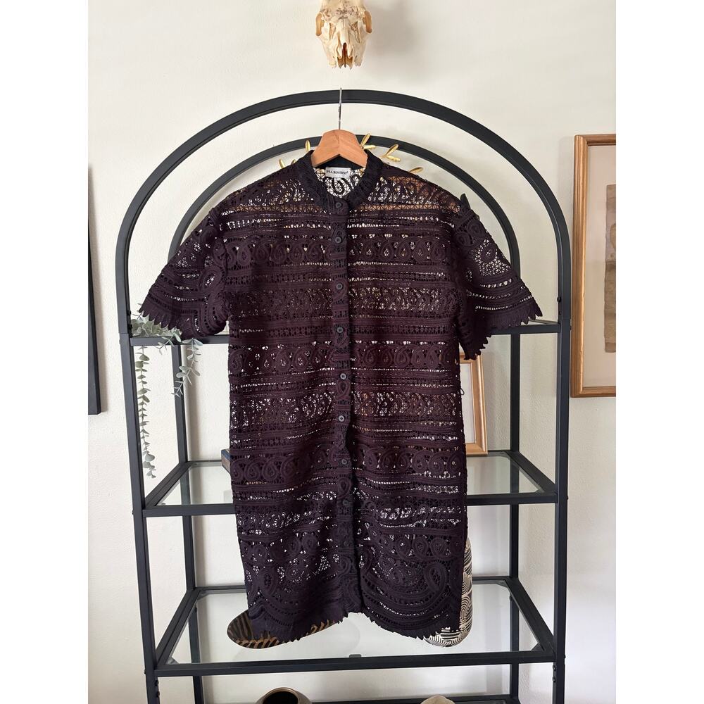 Pia Rossini Womens Small Crochet Lace Tunic Duster Top Button Front Boho
